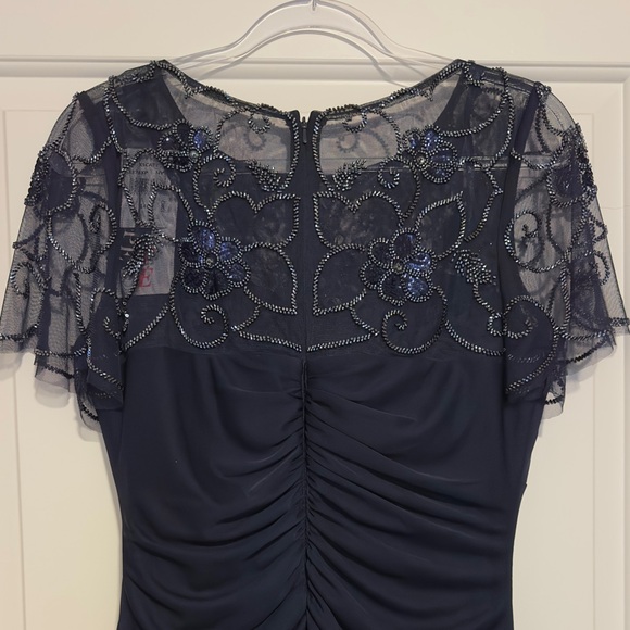 XScape floor length Gown Navy Blue
size 14 petite Flutter sleeves - Picture 2 of 12